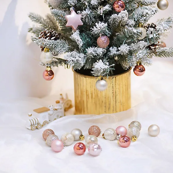 33pcs Shatterproof Christmas Tree Decorative Hanging Colorful Ornaments  Home Decoration Pink and Silver