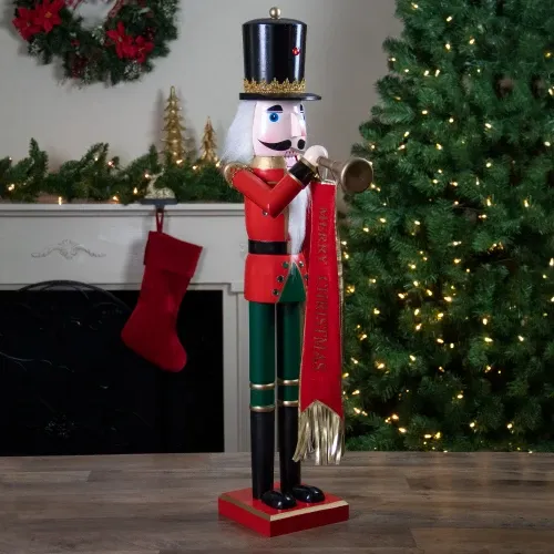 36' Red & Green Christmas Nutcracker Soldier with Horn | Christmas