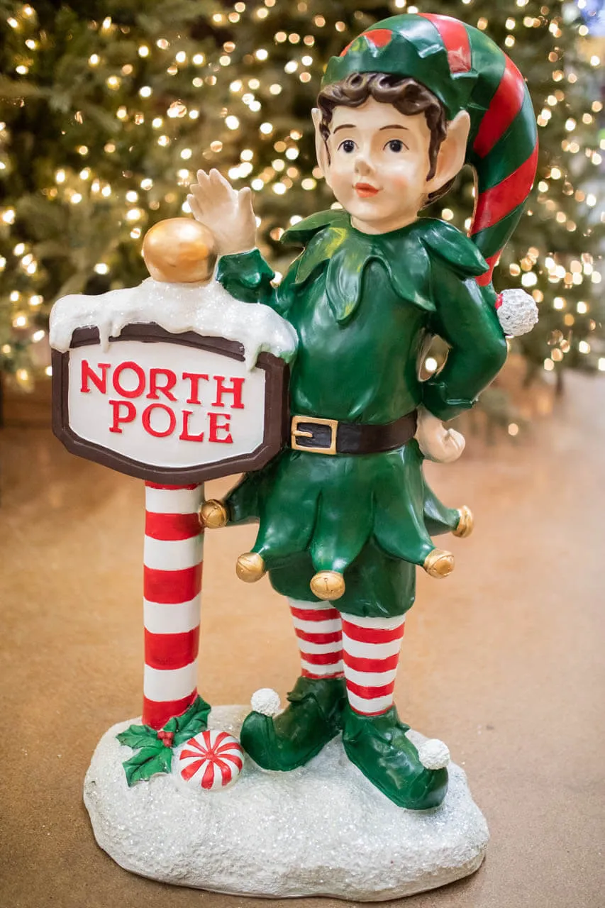 36' Resin Elf with North Pole Sign