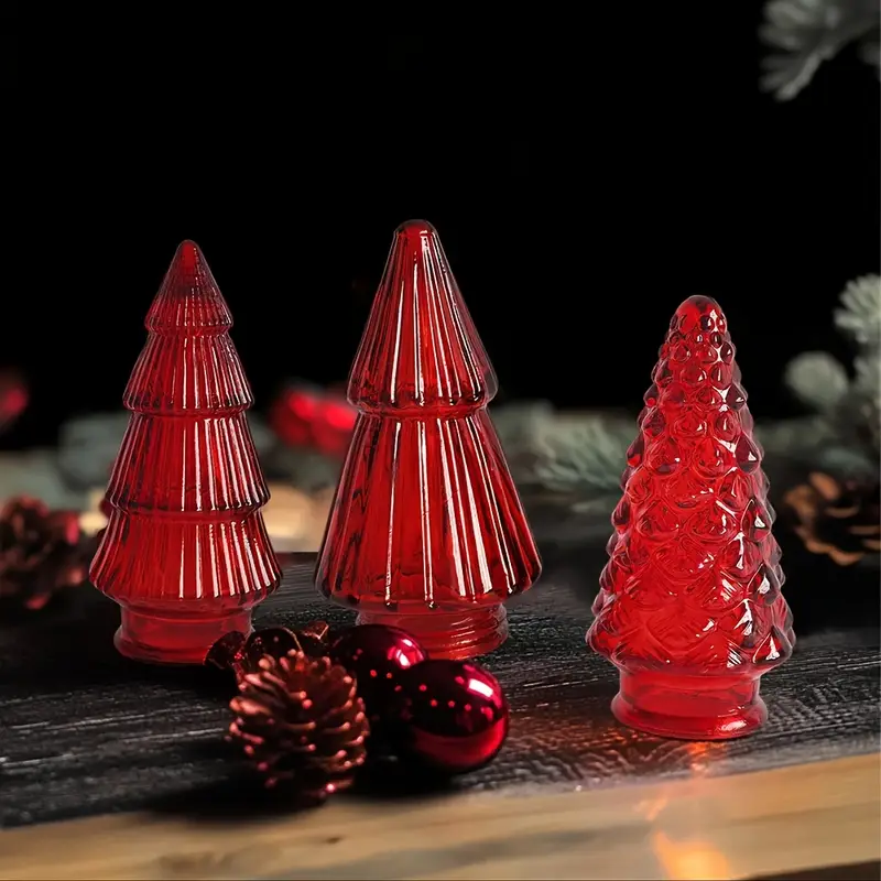 3pcs Elegant Glass Crystal Christmas Tree Figurines, Versatile Indoor & Outdoor Decor for * Room Types, Wedding Theme, No Electricity Needed, Festive Table Decor | Elegant Glass Decor | Intricate ..
