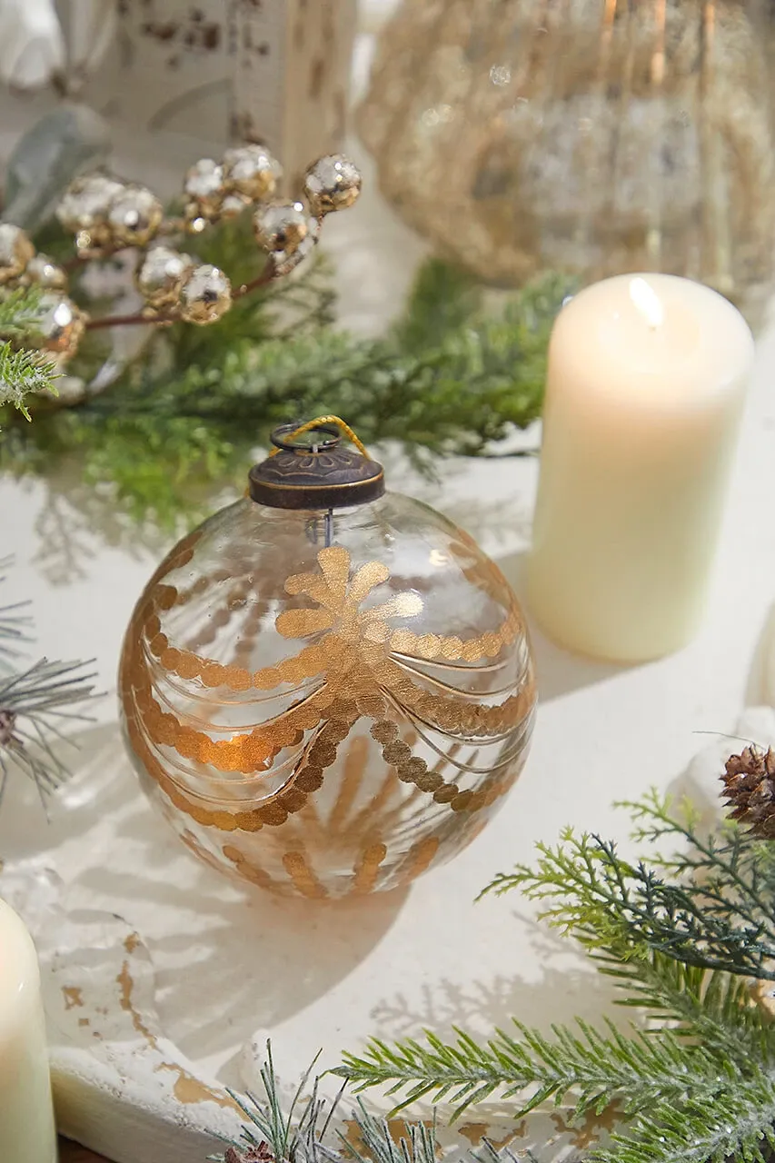 4' Etched Golden Garland Glass Ornament - Decorator's Warehouse