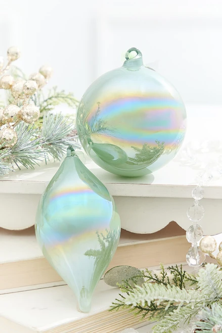 4' Mint Iridescent Blown Glass Ornament