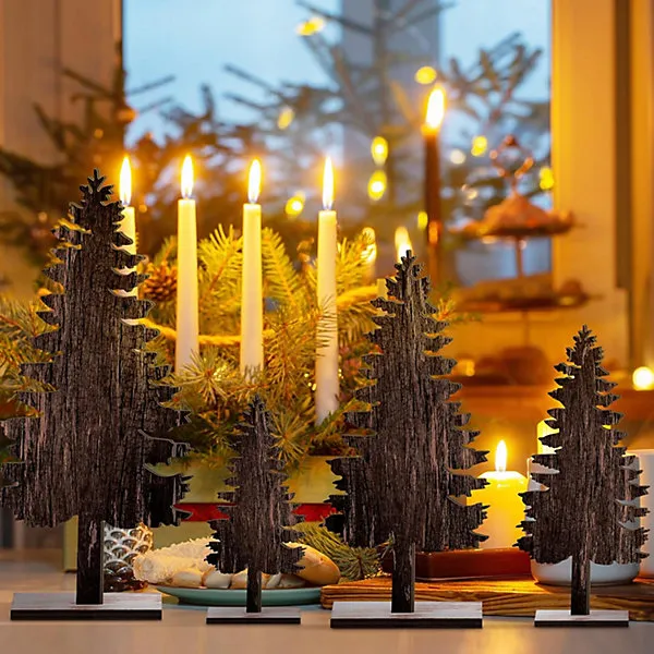 4 Piece Christmas Table Decorations Wooden Christmas Tree & Reindeer Centrepiece  Christmas Winter Table Decorations Pine