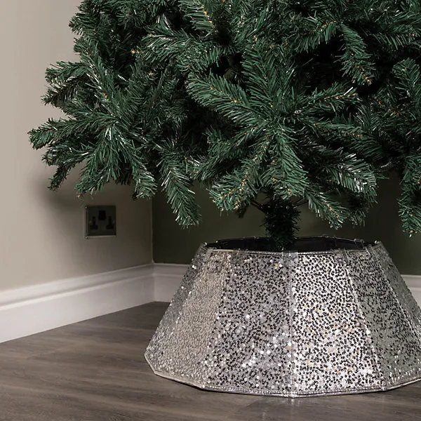 40cmor68cm Silver Fabric Folding Christmas Tree Skirt Decoration with  Sequins