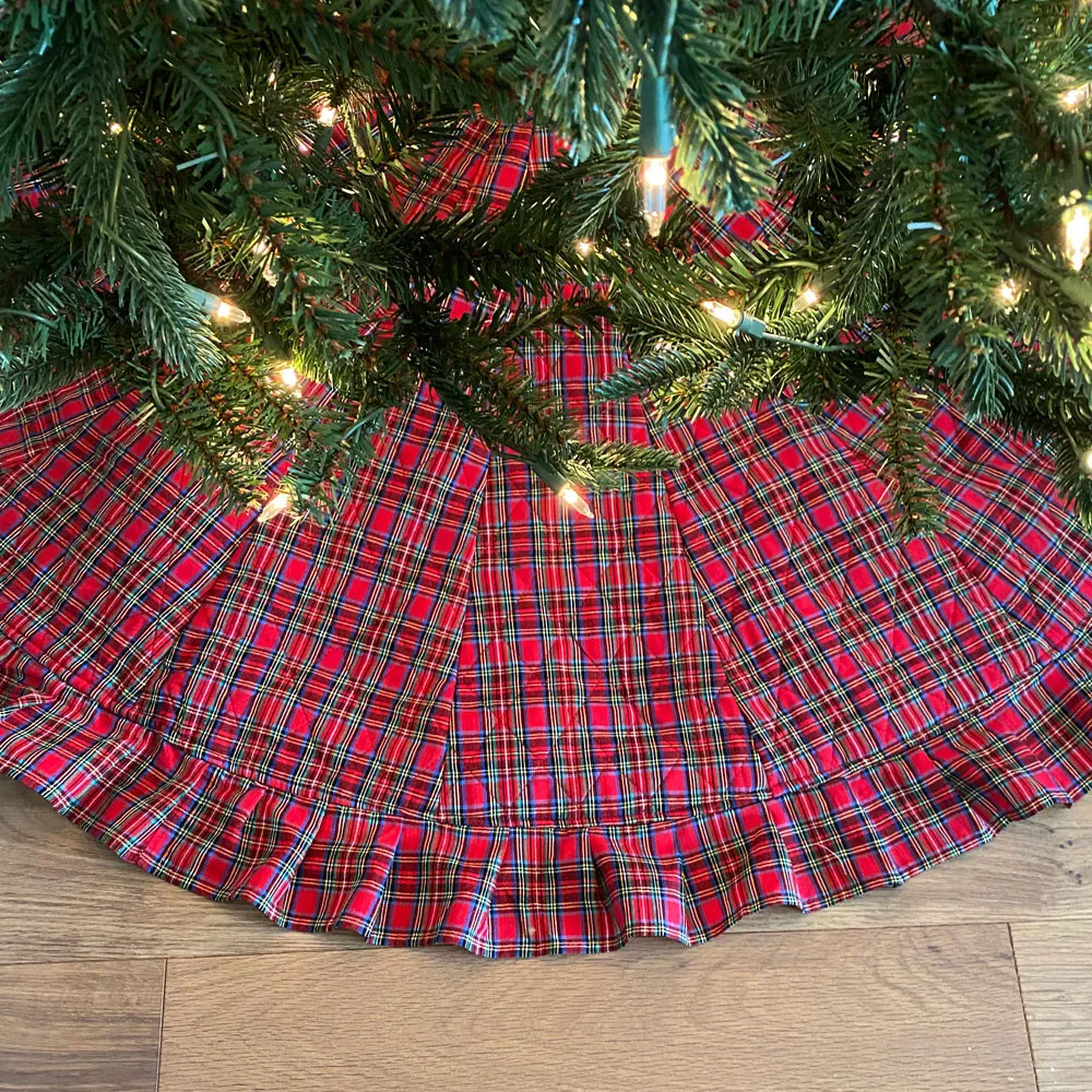 48' Red Tartan Homespun Quilted Tree Skirt by Marilee Home - Jubilee Fabric