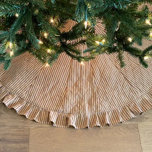 48' Red Ticking Homespun Quilted Tree Skirt by Marilee Home - Jubilee Fabric