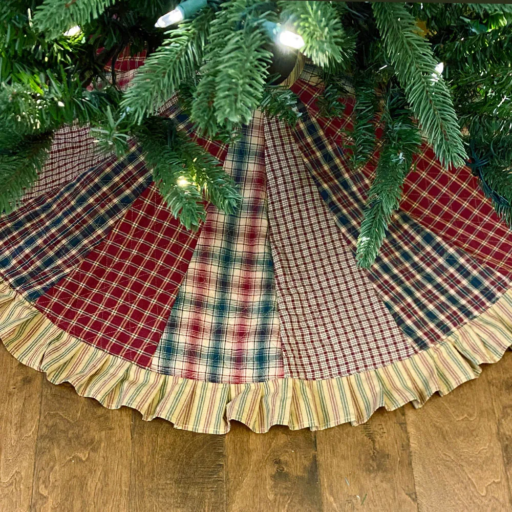 48' Vintage Christmas Quilted Homespun Plaid Tree Skirt by Marilee Home - Jubilee Fabric