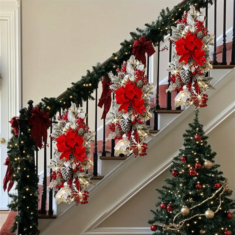 4pcs christmas wreaths light christmas stair 23 - Temu