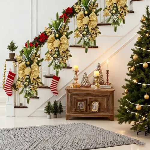 4pcs pre-lit christmas christmas staircase decorations artificial stairs christmas garland with lights rustic christmas for front door wall window stair home decor, christmas decorations - home & ki