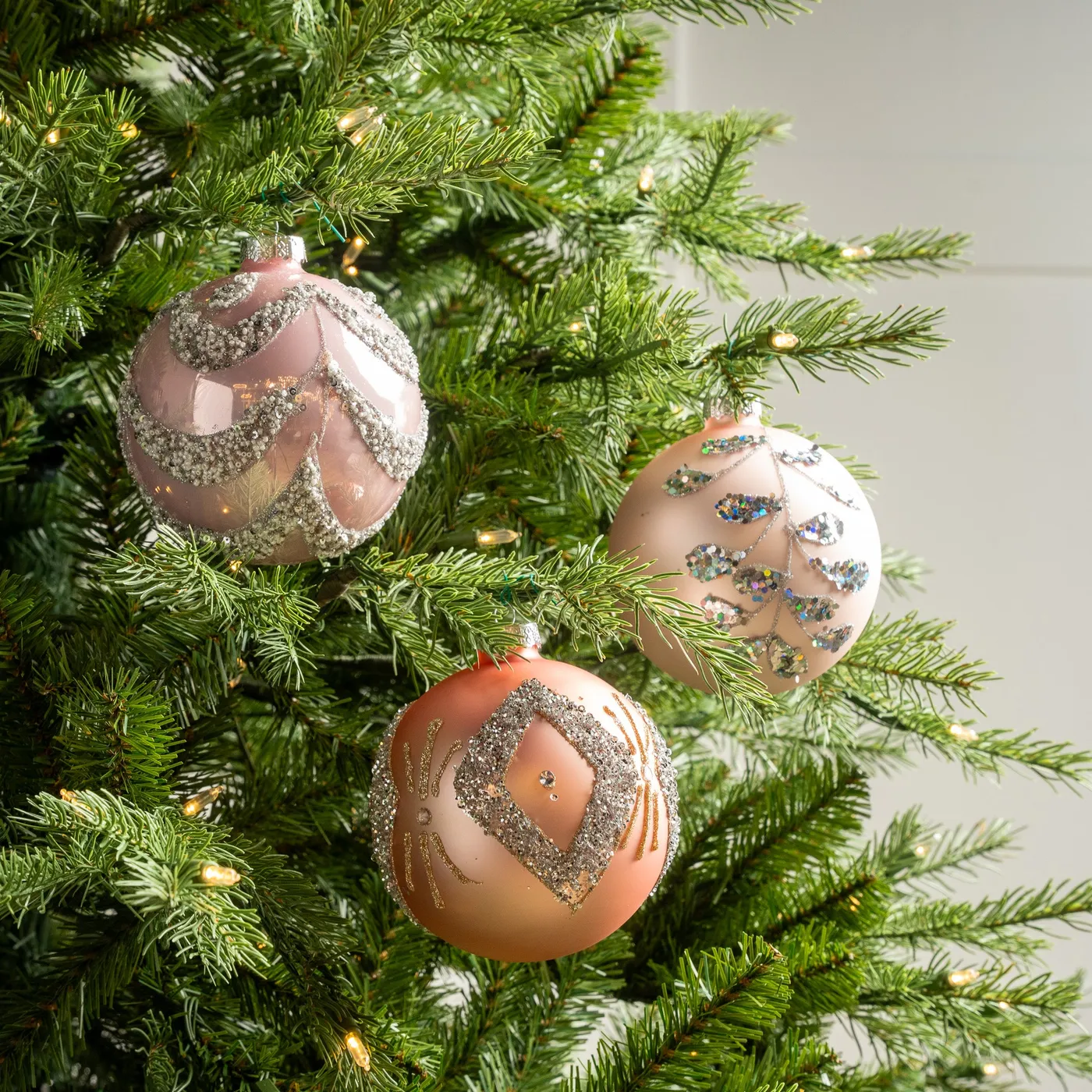 5' Blush Pink Jeweled Ball Ornament Assorted Set Of 9