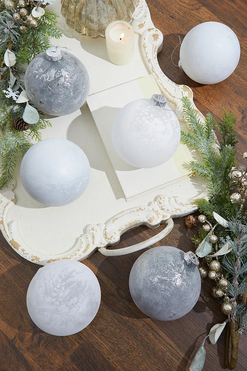 5' Frosted White Christmas Ball Ornaments - Set of 6