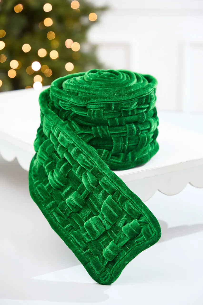 5' x 3 Yard Green Velvet Braided Ribbon - Decorator's Warehouse