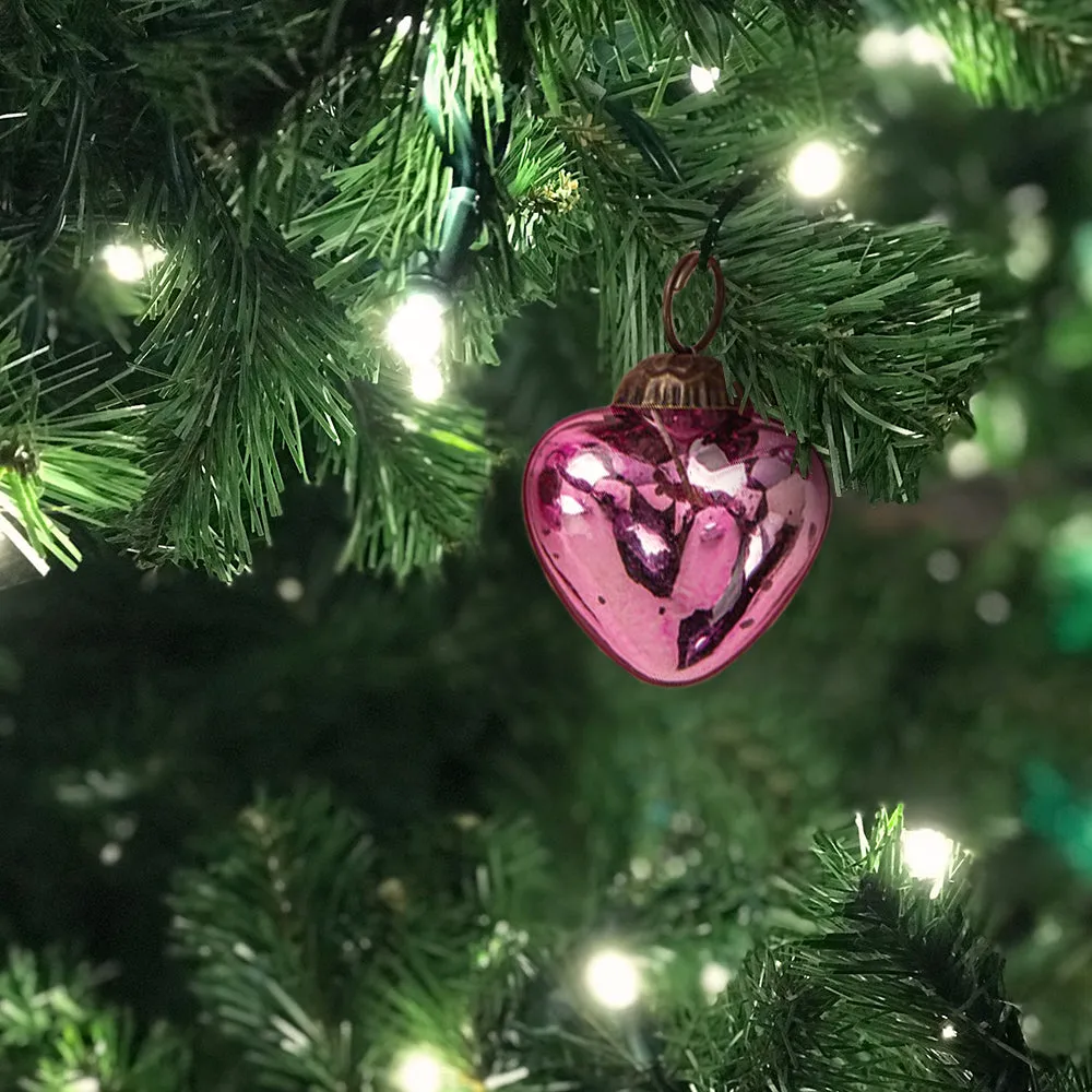 6 Pack | 1.5' Pink Cora Mercury Glass Heart Ornaments Christmas Tree D -  Luna Bazaar | Boho & Vintage Style Decor