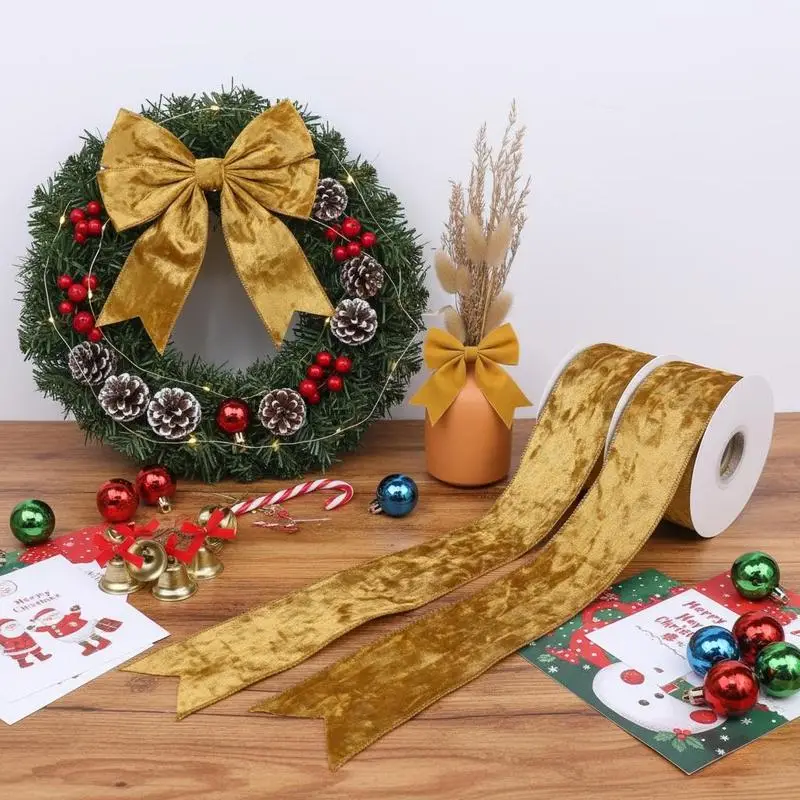6.35cm 9.14meter/roll Christmas Velvet Ribbon Roll, Velvet Bow Ribbon, Suitable for Wedding Decoration/ Home Decoration/ DIY Craft Making/ Christmas Tree Decoration/ Crushed Velvet Wreath, Warm ...