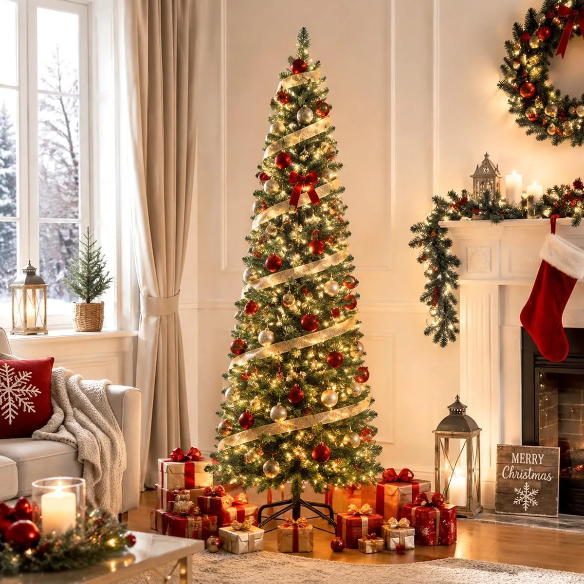 6ft Pre-Lit Slim Artificial Christmas Tree - 260 Warm White LED Lights, 600  Realistic Tips, Foldable Metal Stand - Family & Pet-Friendly, Easy Setup ...