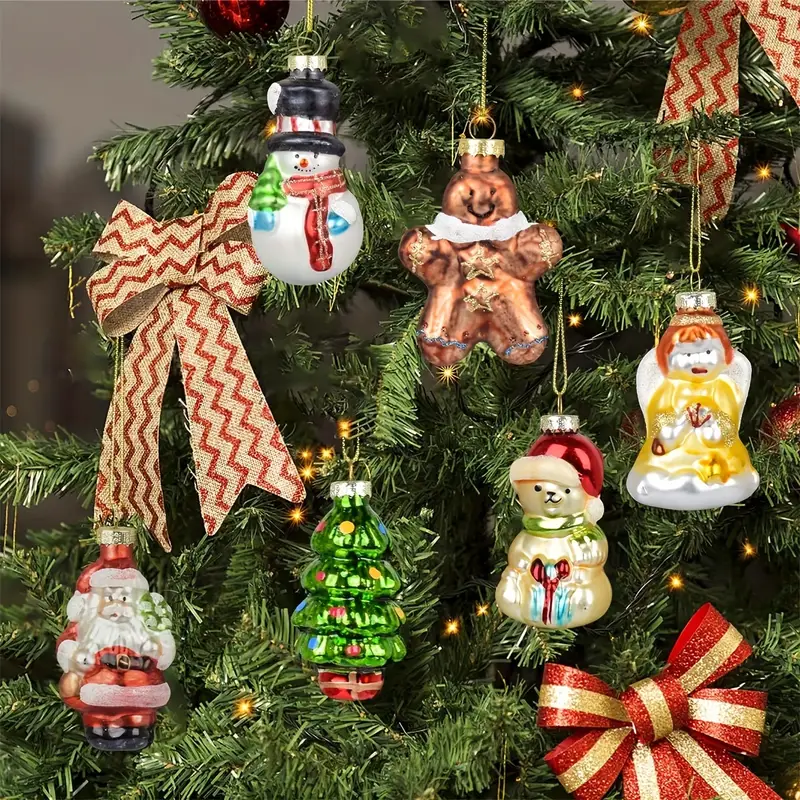 6pcs Christmas Glass Ornaments Pendant, Artificial Blowing Glass Christmas  Tree Pendant, Painted Santa Claus, Snowman, Christmas Tree, Bear * Charm  3.5&*;/9cm High, Suitable for Christmas Tree ...