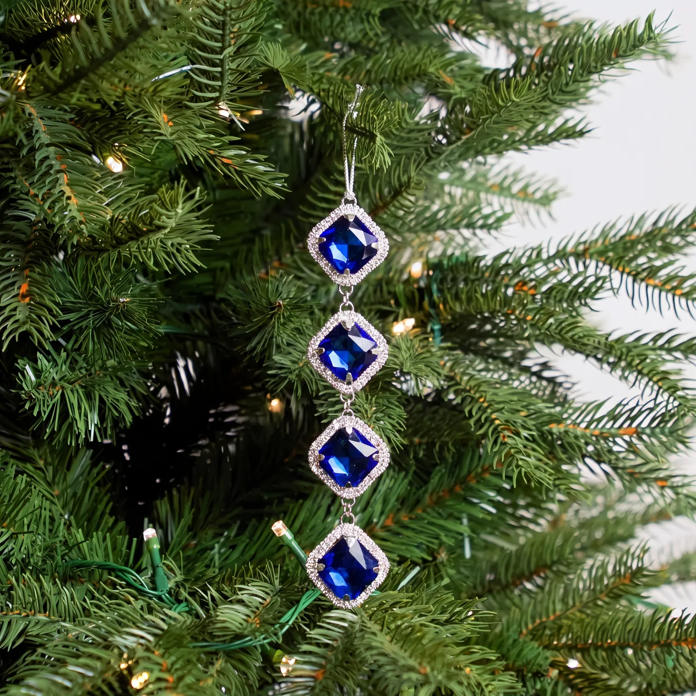 7' Blue & Silver Hanging Stone Ornament Set Of 8