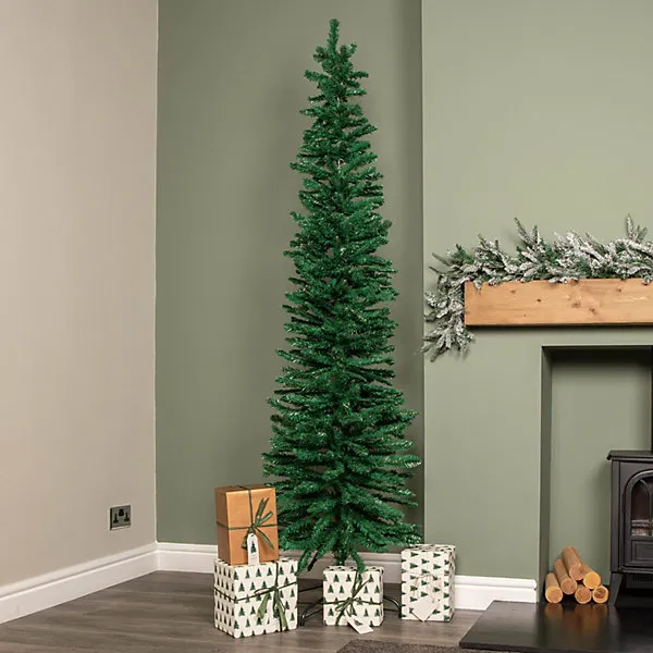7ft (2.1m) Green Artificial Pencil Christmas Tree With Green Metal Stand and  401 Tips