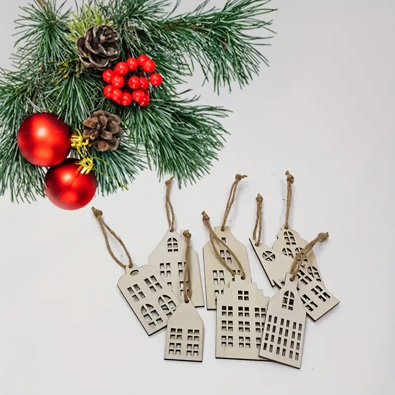 8 Wooden Christmas Tree Ornaments, Mini Scandinavian-Style Houses And Apartments, Hanging Decorations for The Christmas Tree, Home Christmas Decorations, Christmas Gifts