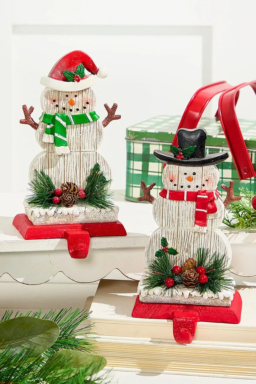 8.25' Snowman Stocking Holder with Pine And Berry Accent
