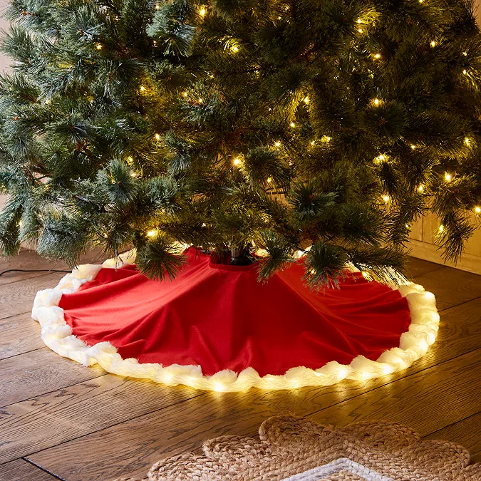 90cm Red Christmas Tree Skirt with LED Lights | MFI