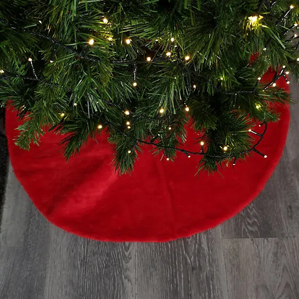 90cm Red Fluffy Plush Christmas Tree Skirt with Ribbon Ties