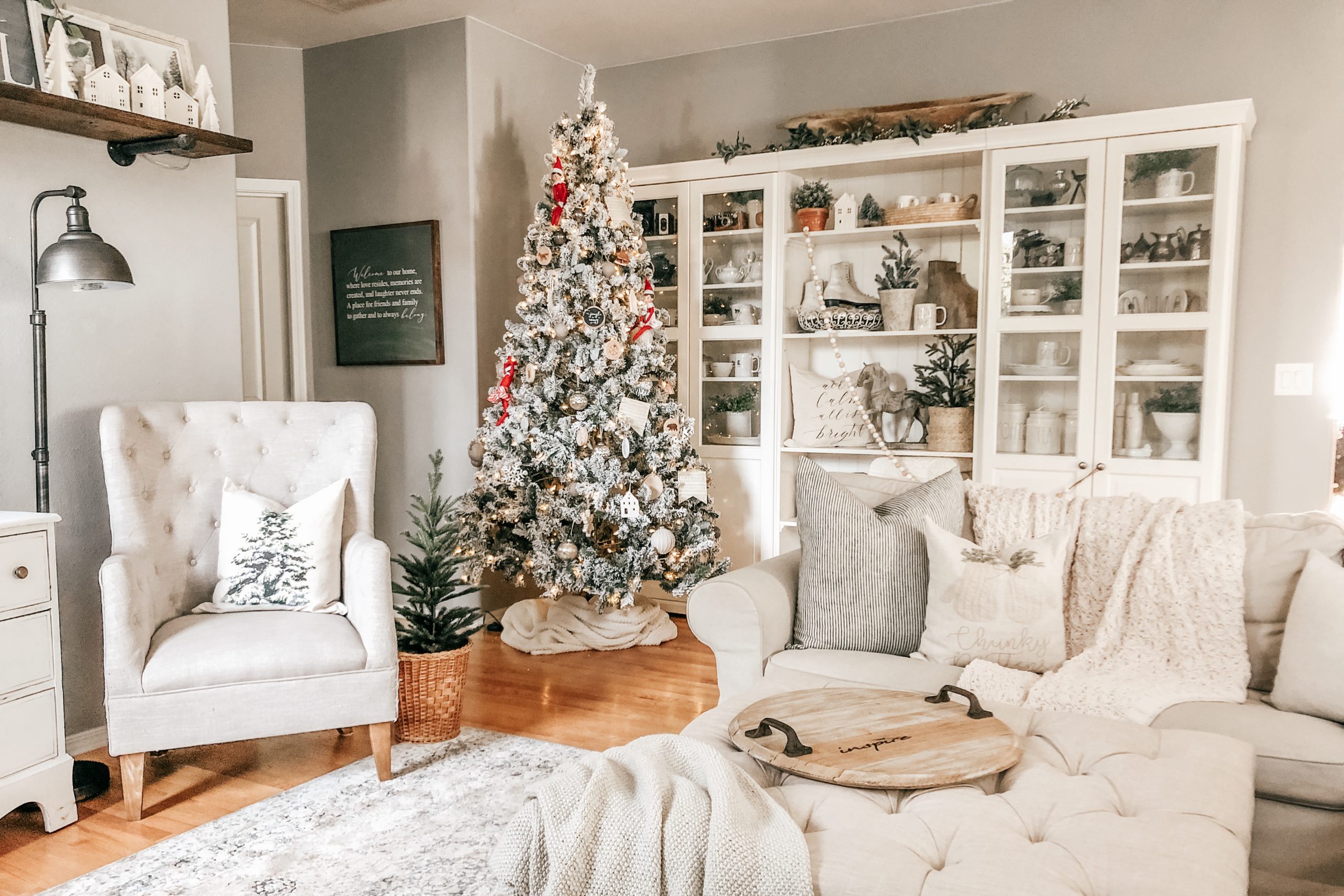 A Cozy White Cottage Christmas Living Room Tour - Rain and Pine