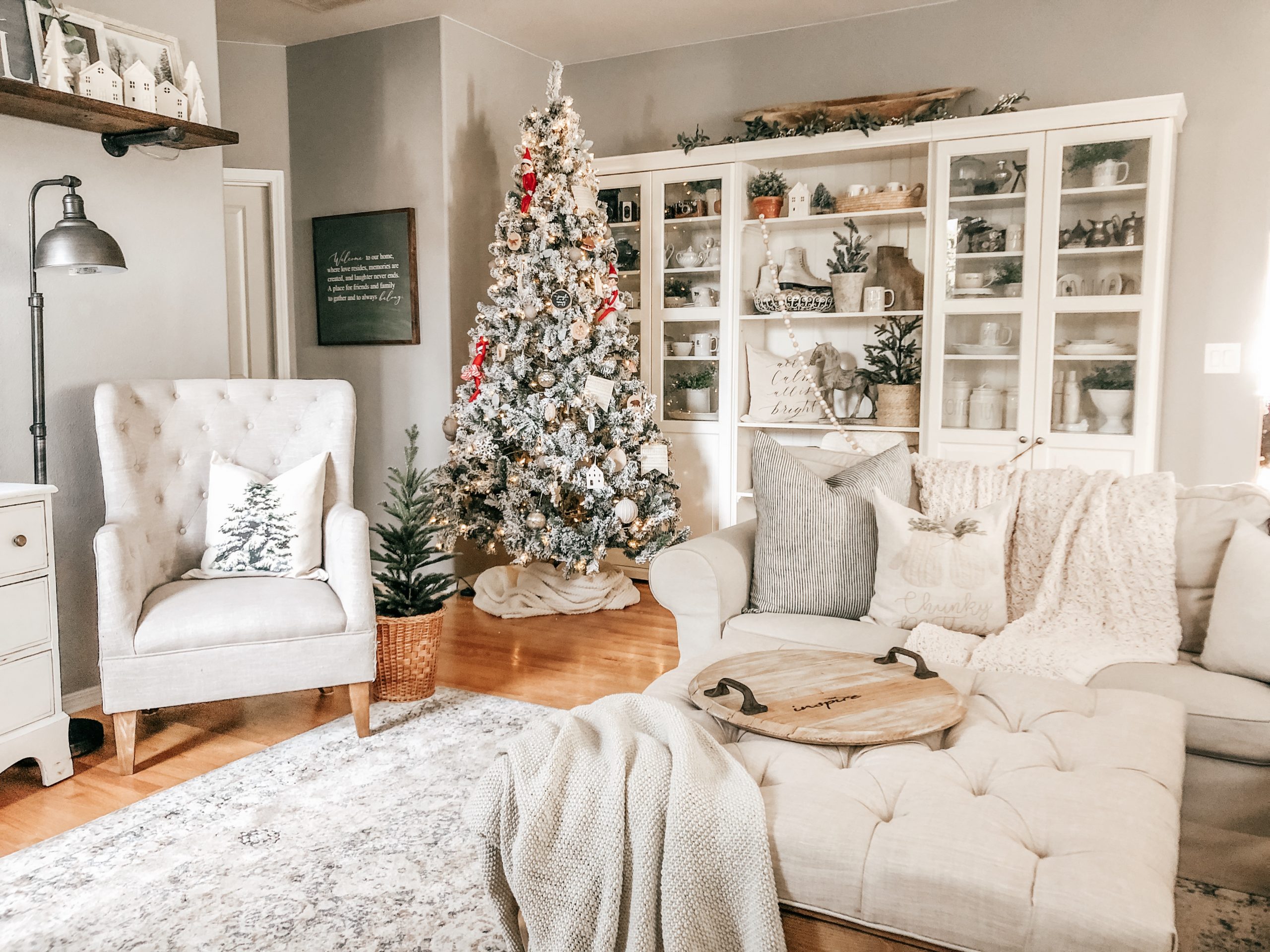 A Cozy White Cottage Christmas Living Room Tour - Rain and Pine