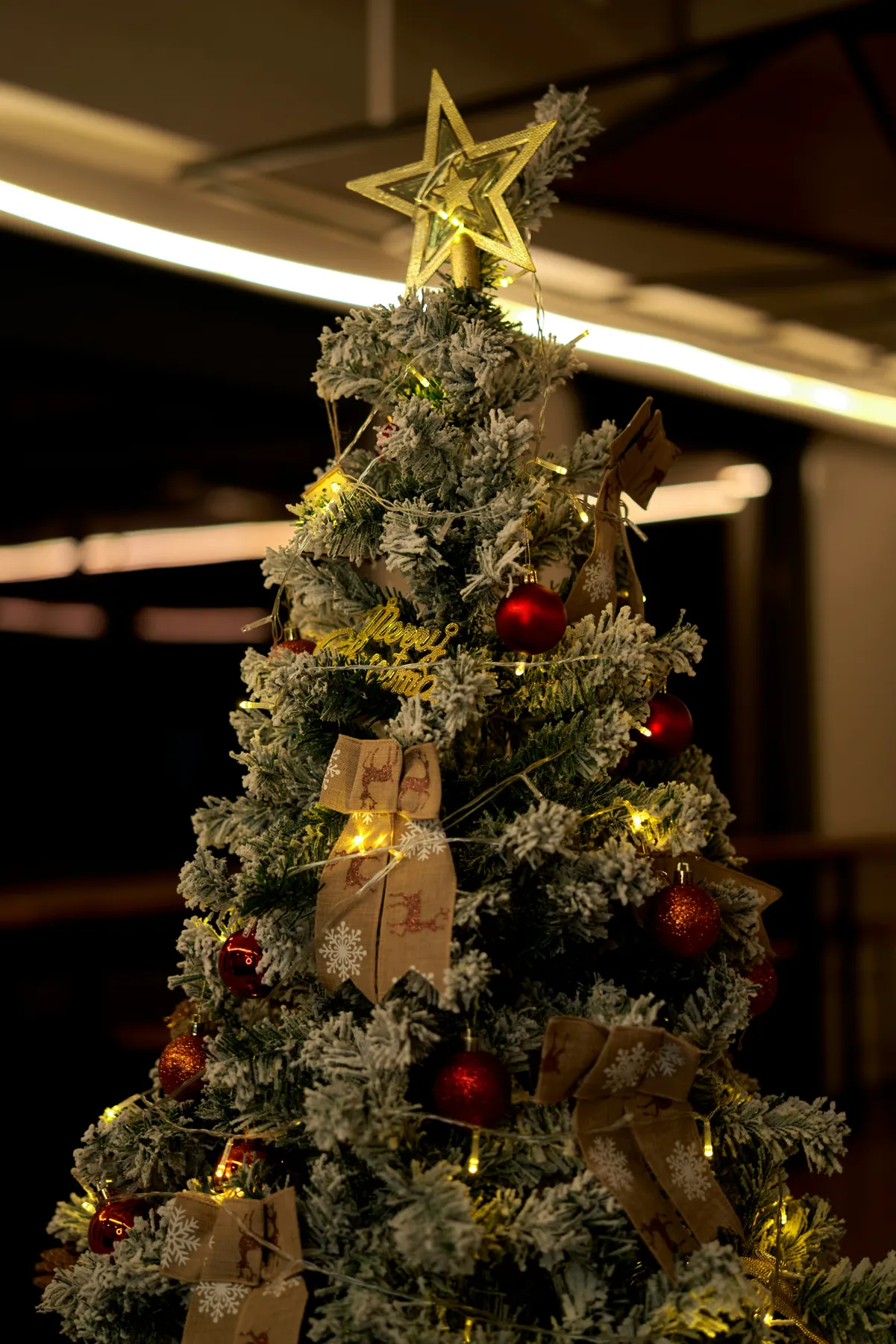 A decorated christmas tree with a star on top