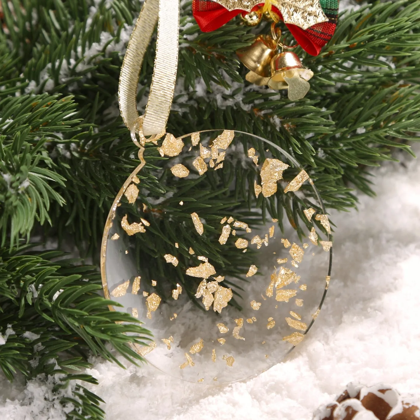 Acrylic Light Gold Leaf Flakes Christmas Ornaments Set, 3', 3mm Thick, Round & Hexagon (Gold Foil Flakes)
