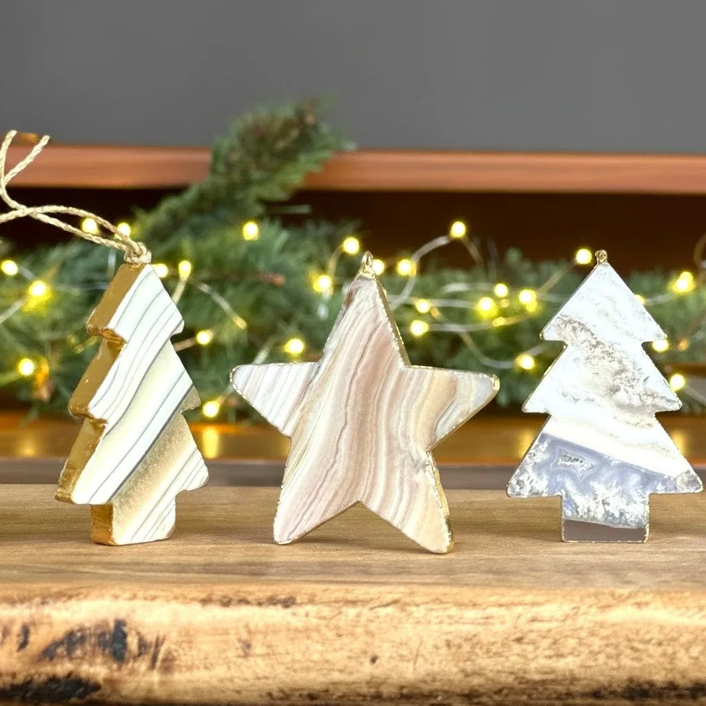 Agate & Jasper Crystal Christmas Tree Ornament (Set of 4 pieces), Hand