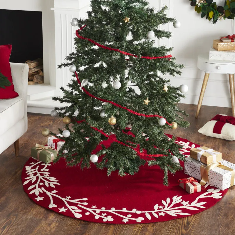 Arcadia Home Handmade Christmas Tree Skirt in Felt - Branches and Stars on  Red - 60' | Perigold