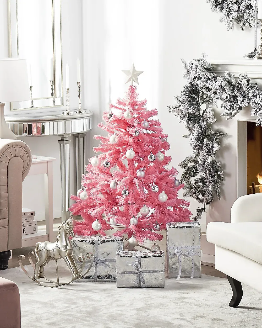 Artificial Christmas Tree FARNHAM 120 cm Pink - Beliani.at