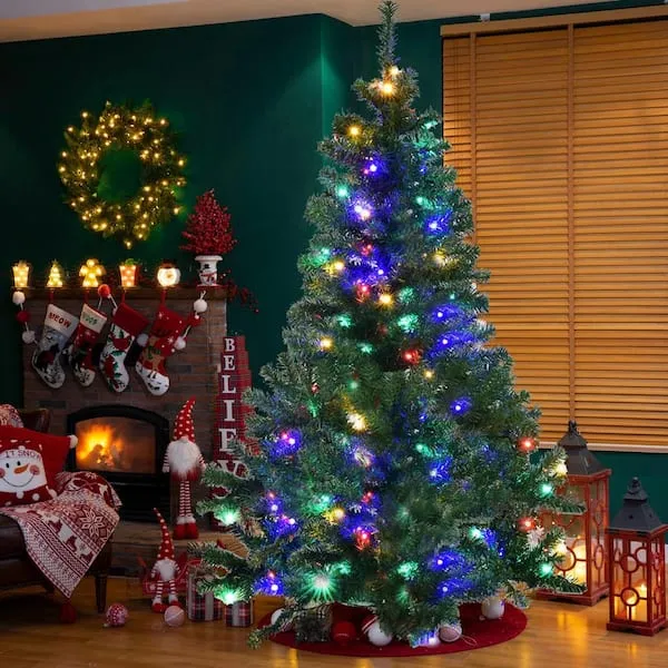 Artificial Tree Multicolor Pre-Lighted Tree Christmas Trees 3ft Pre-Lit Fiber Optic Artificial Christmas Tree