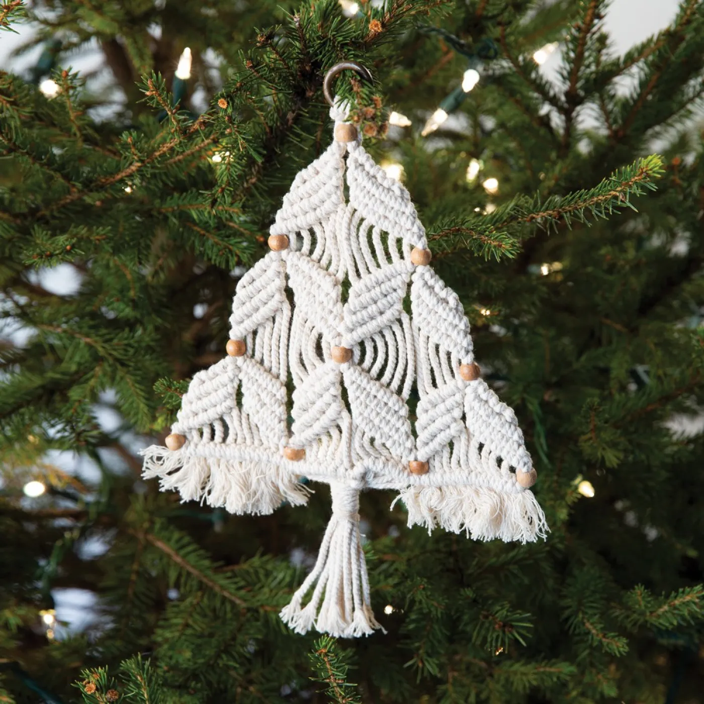 Beaded Macrame Tree Wall Hanging - Box of 2 | Farmhouse Christmas Décor