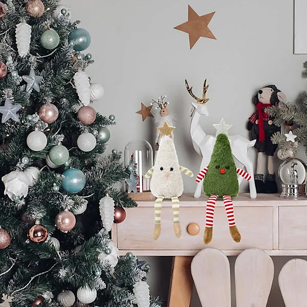 Beautyflier Long Legs Christmas Tree Doll Plush Ornament White and Green  for Children Gift Hotel Mall