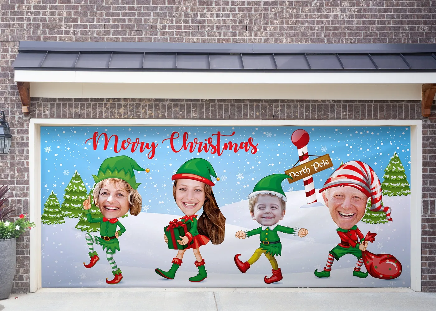 Big Head 4 Merry Elves Christmas Garage Door Banner – DoorPOP