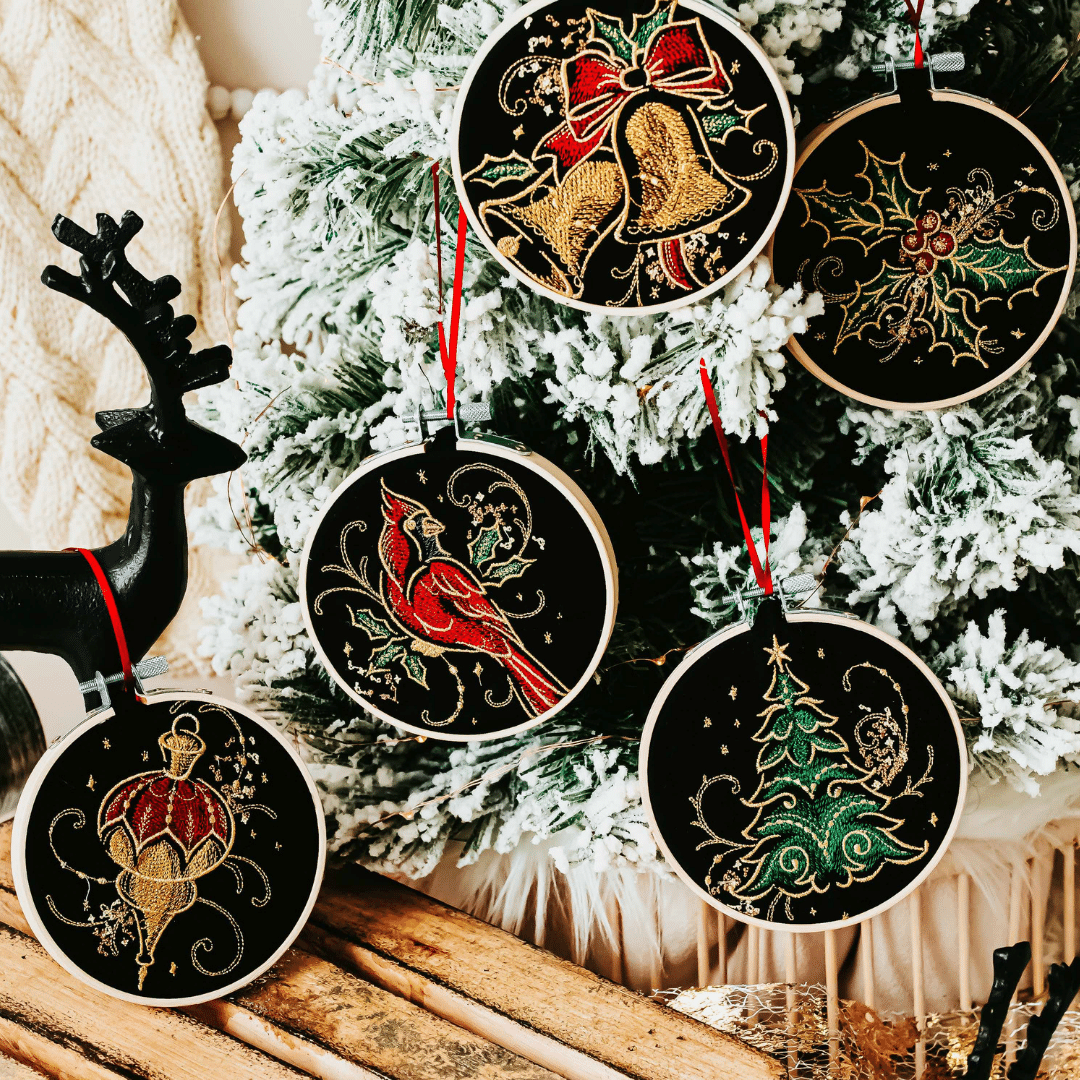 Black & Gold Christmas Ornament | Metallic Embroidered Holiday Decor Ornament