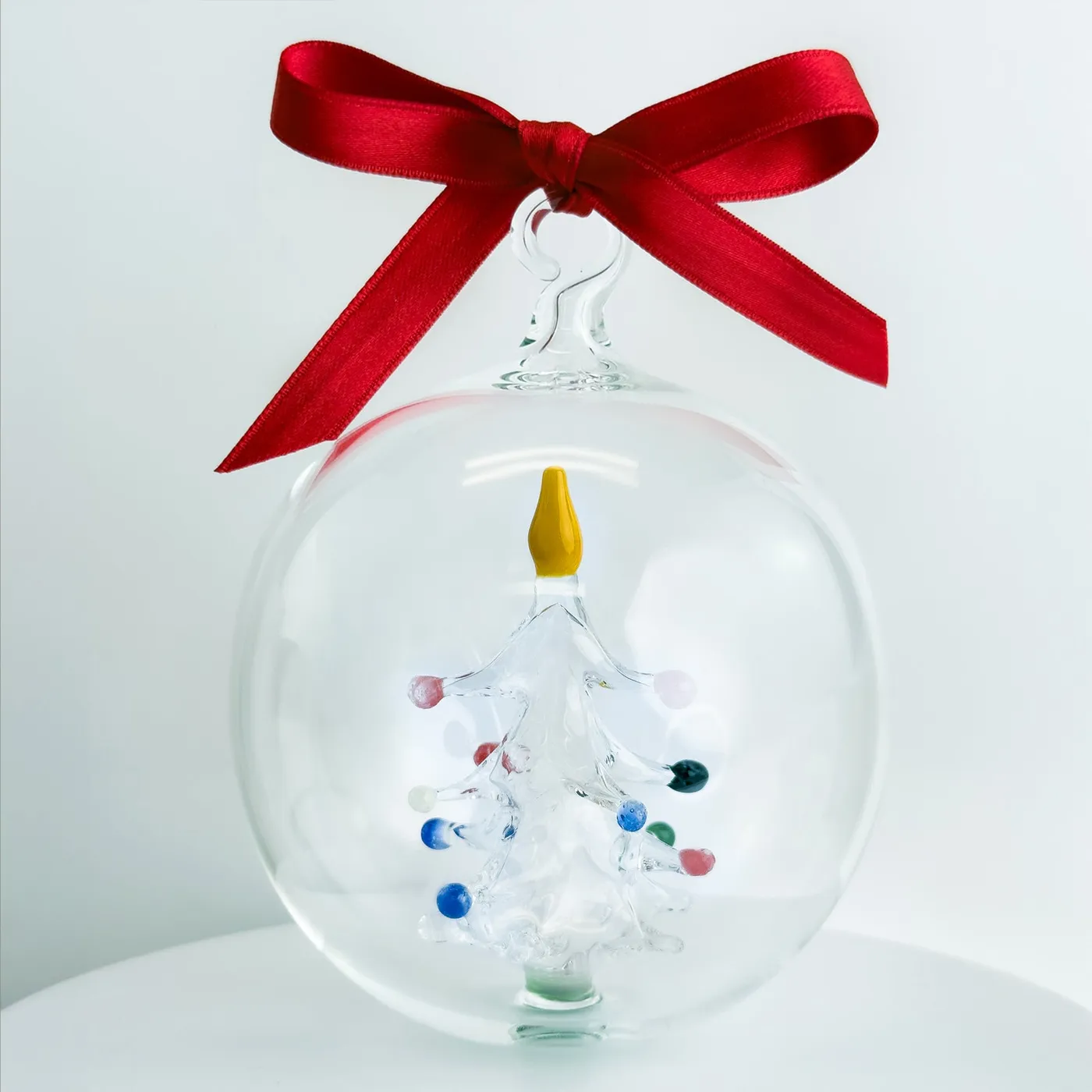 Blown Clear Glass Ornament with Christmas Tree Green Tree