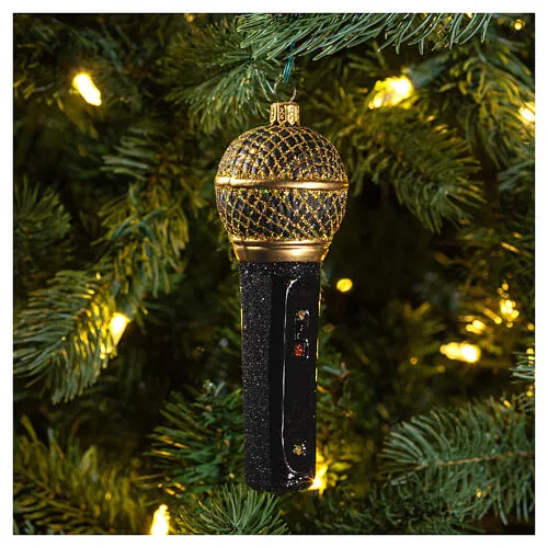 Blown glass Christmas ornament, microphone in black gold | online sales on  HOLYART.com