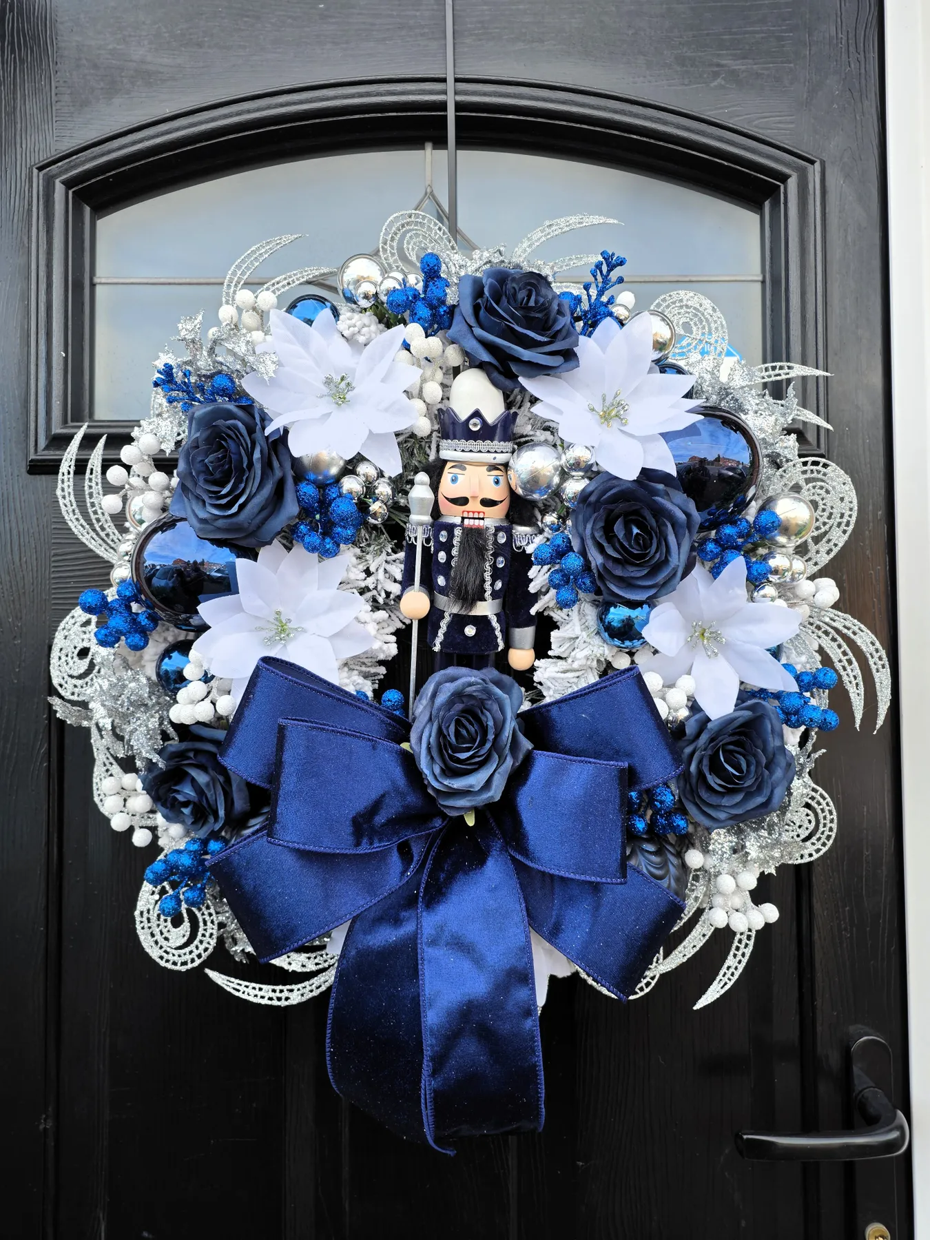 Blue and Silver Nutcracker Christmas Door Wreath | looksmartuk