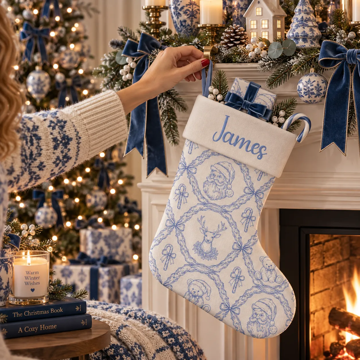 Blue Christmas Toile Personalized Christmas Stocking – Jolly Keeps