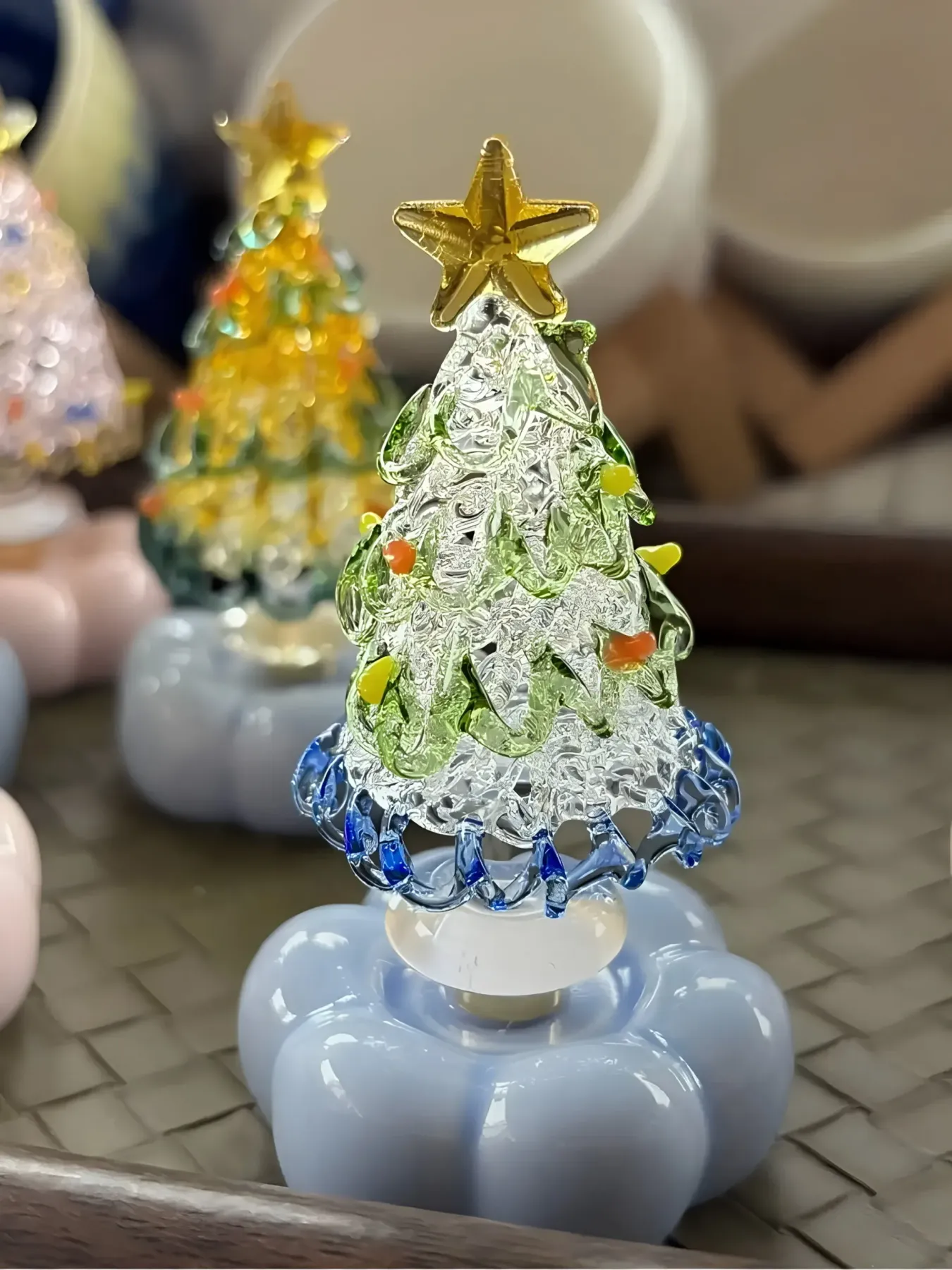 Borosilicate Glass Christmas Tree with Rotating Ceramic Base - #1