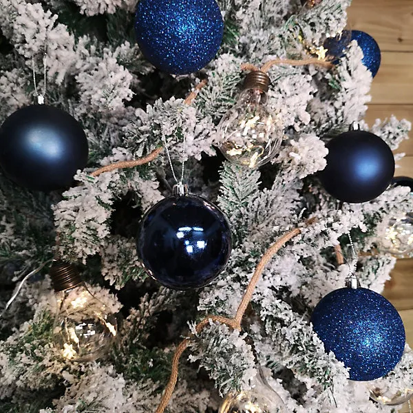 Box of 24 8cm Assorted Dark Navy Shiny, Matte and Glitter Design  Shatterproof Christmas Bauble Decorations
