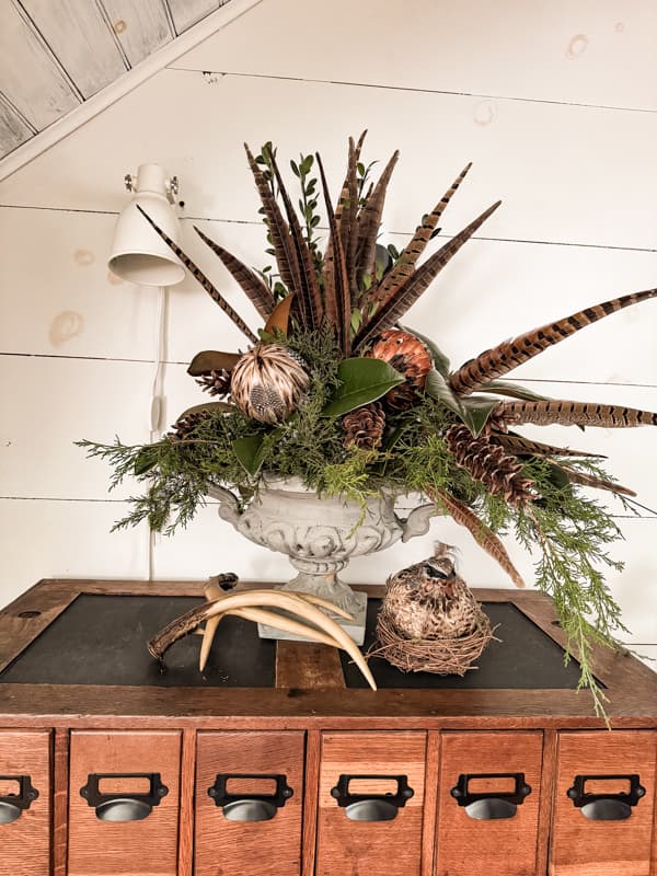 Budget DIY Christmas Greenery Wreath With Feathers - The Ponds Farmhouse