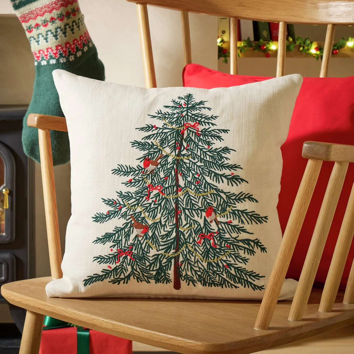 Buy Argos Home Christmas Tree Embroidery Cushion Green - 43x43cm | Cushions | Argos