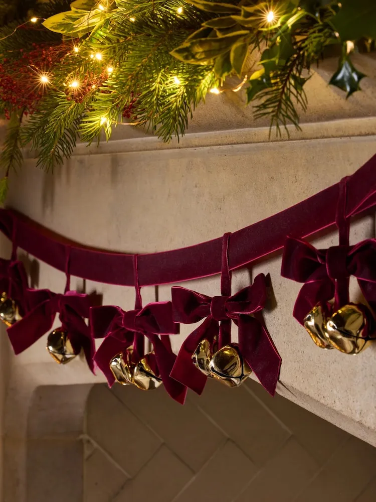 Buy Burgundy Red Bell Christmas Bow Garland from Next Netherlands