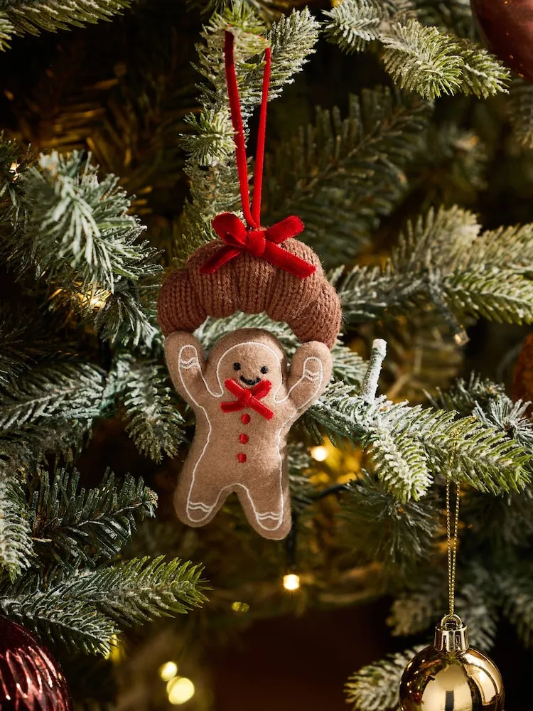 Buy Natural Gingerbread Man Croissant Felt Bauble from Next USA