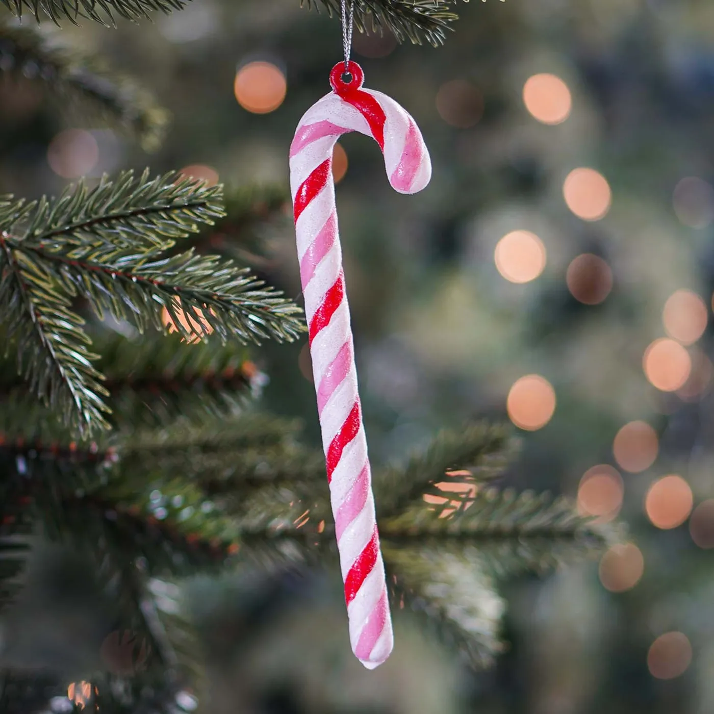 Candy Cane Christmas Ornament | White-Pink-Red | 19cm | Shatterproof
