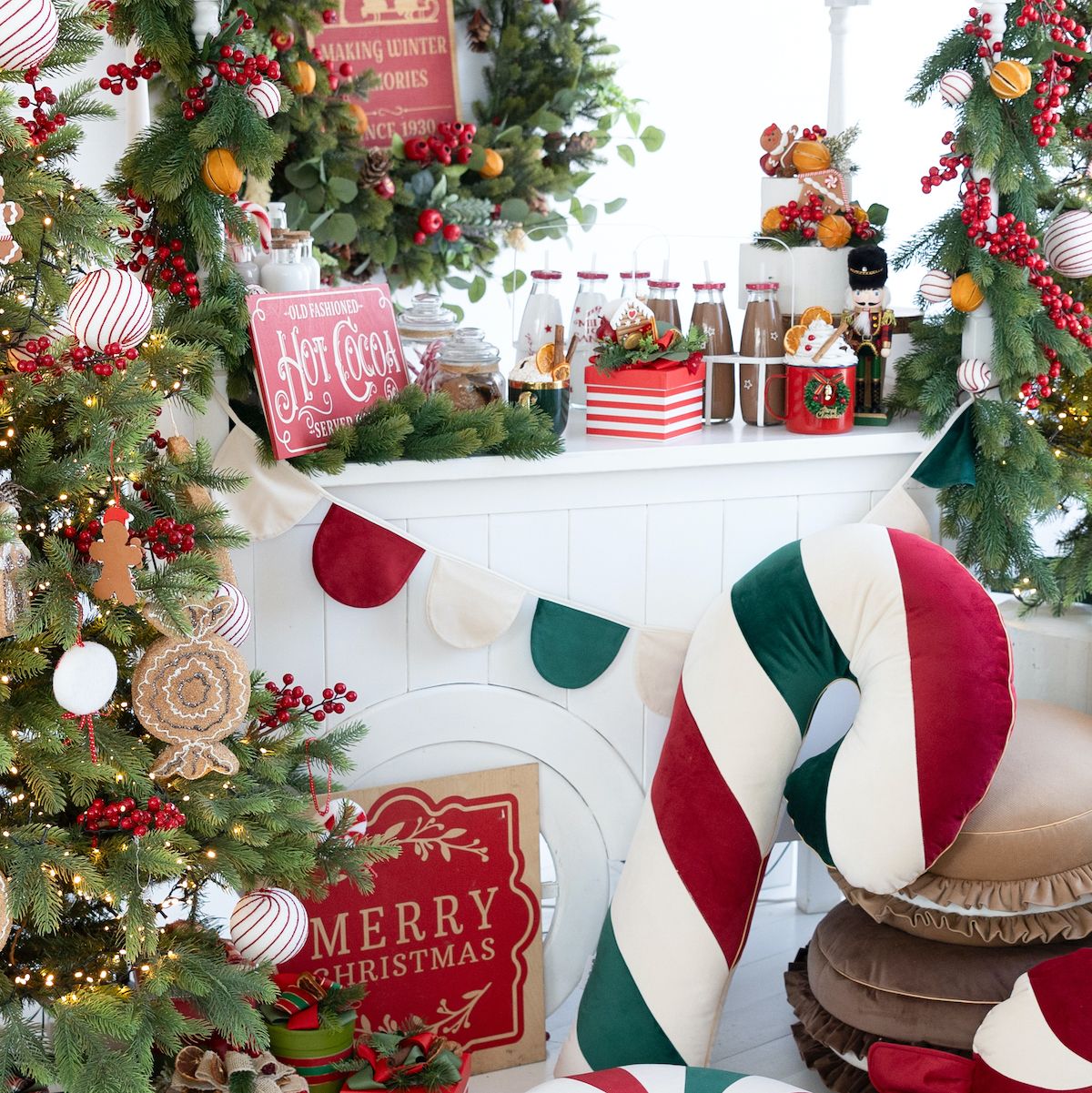 Candy Cane pillow, Big Christmas decorative pillow - Cozy & Dozy